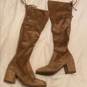 Knee high brown suede boots